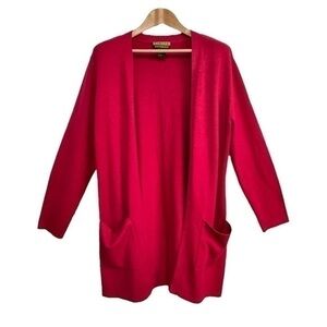 Finity Naturals Raspberry Rayon Knitted Open Front Long Cardigan Large